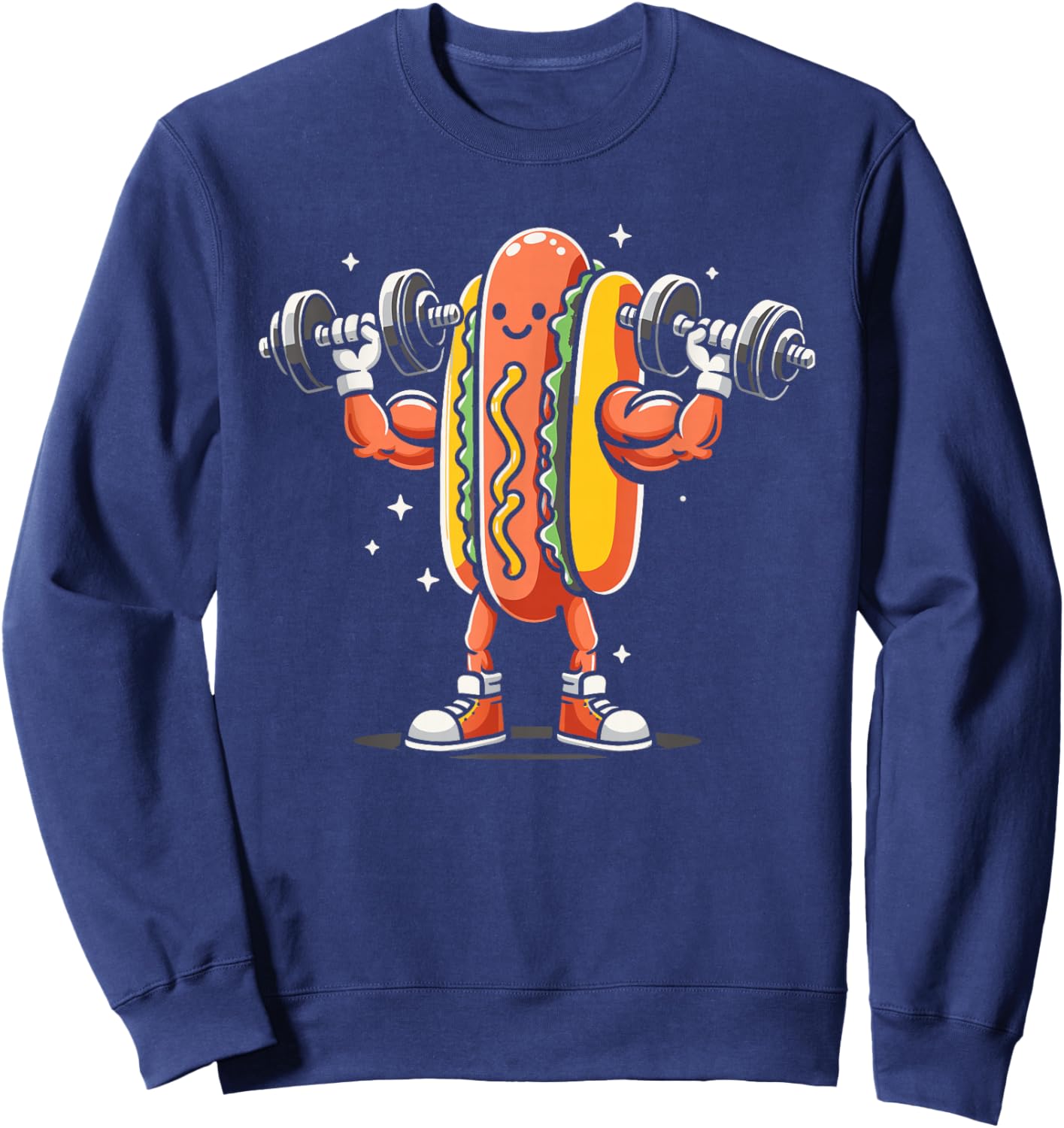 Hotdog Lifting Weights Funny Bodybuilding Weightlifting Sweatshirt - Sweatshirt | Navy