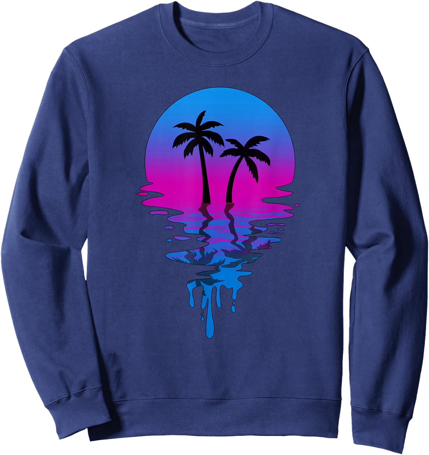 Vintage Retro Sunset Palm Tree Sweatshirt - Sweatshirt | Navy