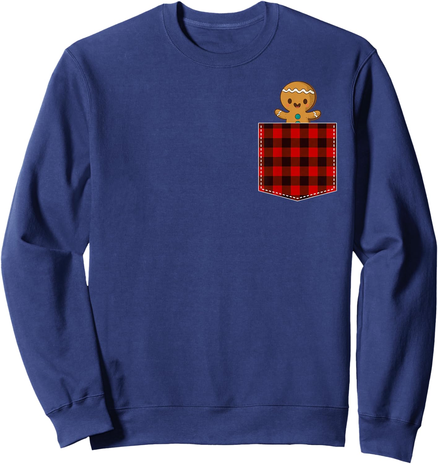 Red Plaid Gingerbread Cookie in Pocket Buffalo Christmas Sweatshirt - Sweatshirt | Navy