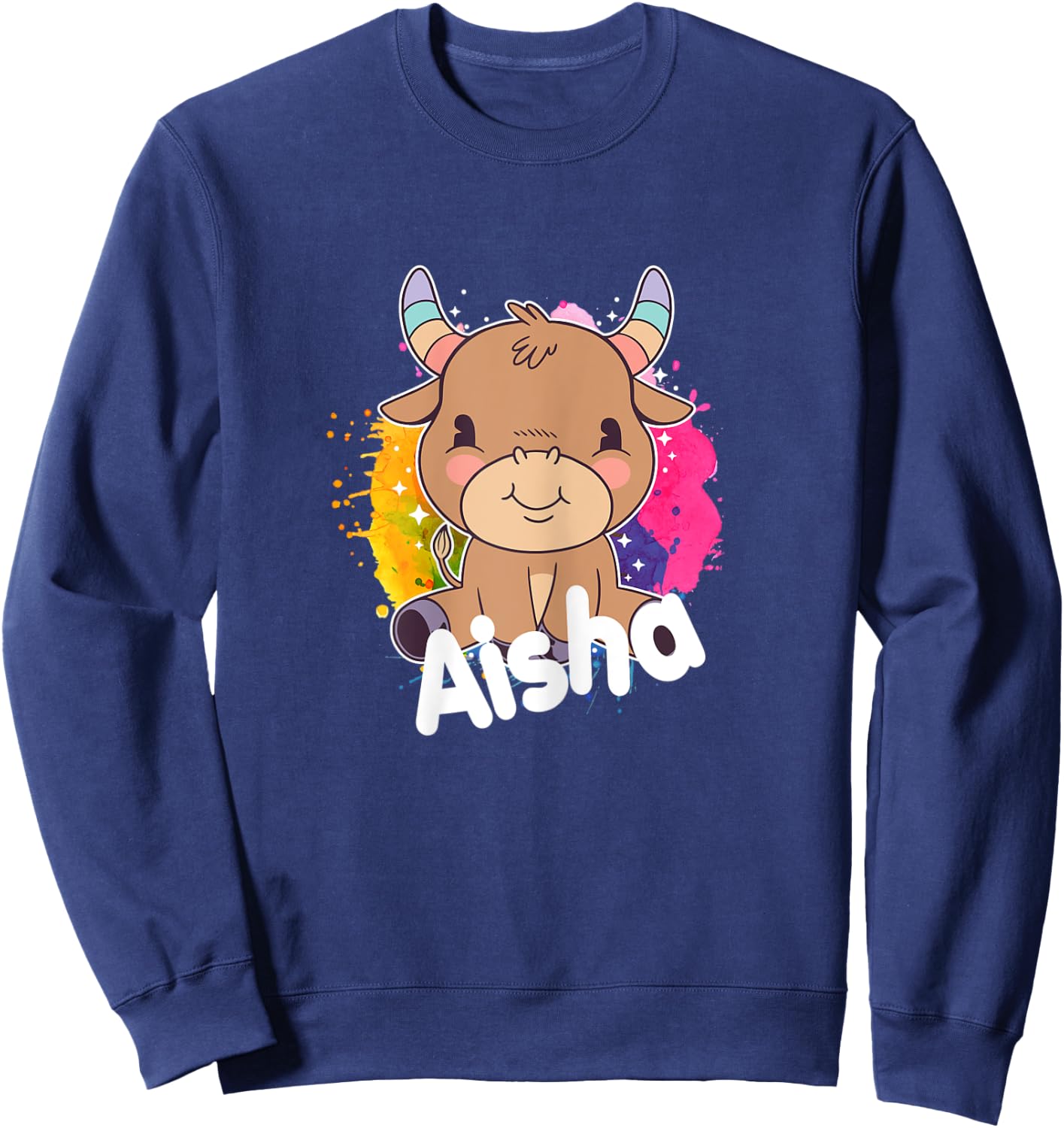 AISHA - Beautiful girl name with adorable little Cow Sweatshirt - Sweatshirt | Navy