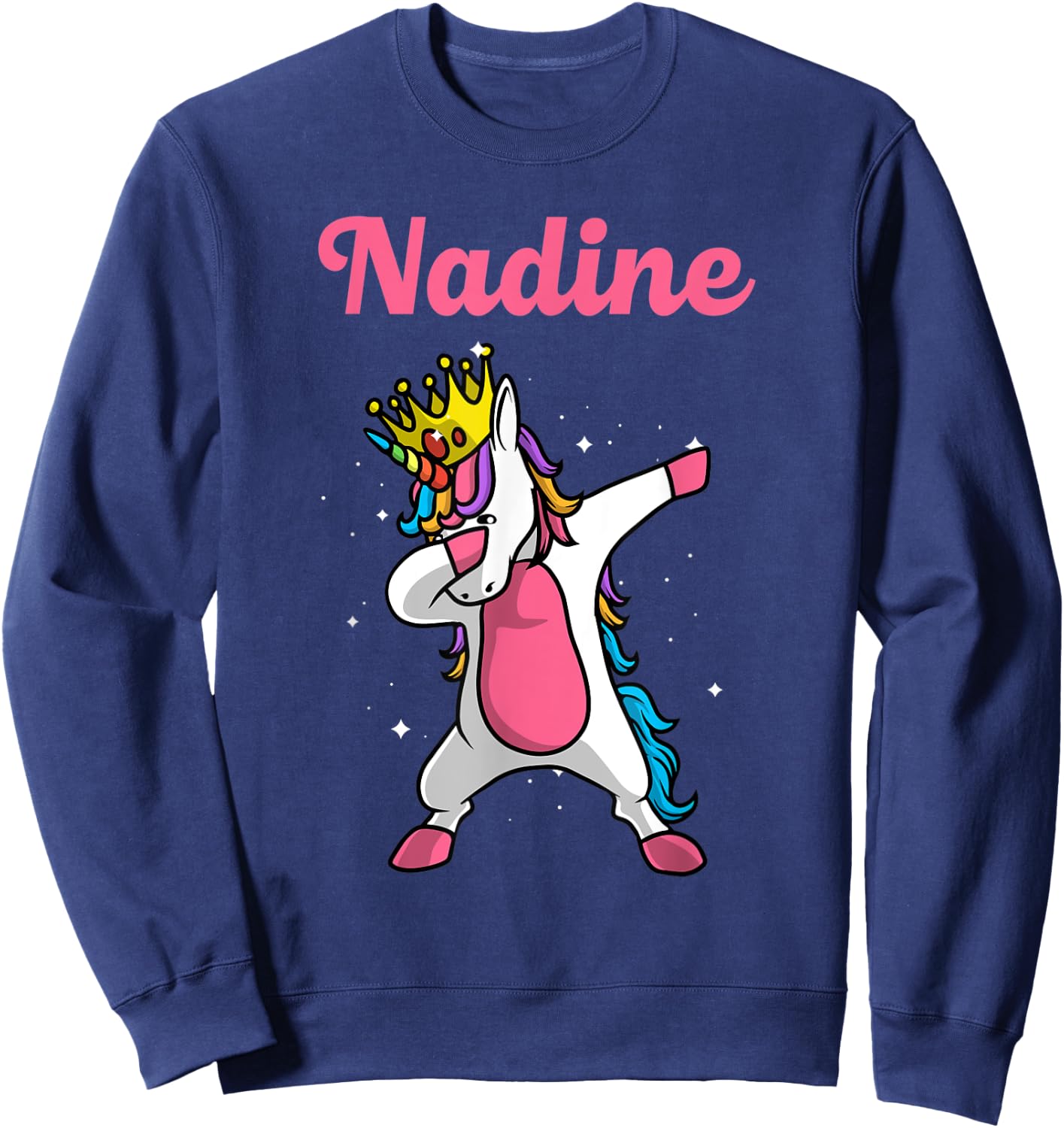 NADINE Gift Name Personalized Birthday Dabbing Unicorn Queen Sweatshirt - Sweatshirt | Navy