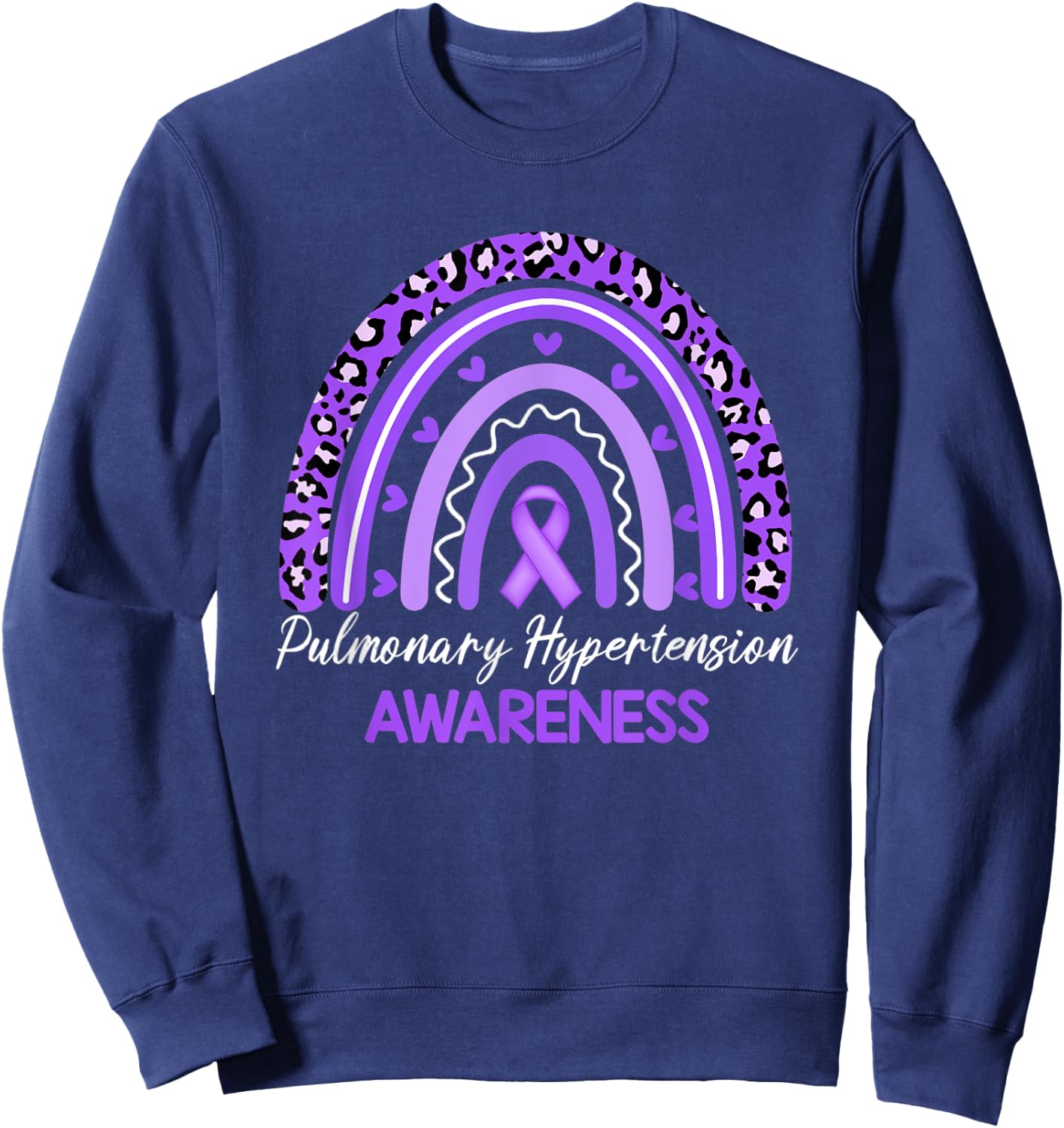 Leopard Rainbow Ribbon Pulmonary Hypertension Awareness Sweatshirt - Sweatshirt | Navy