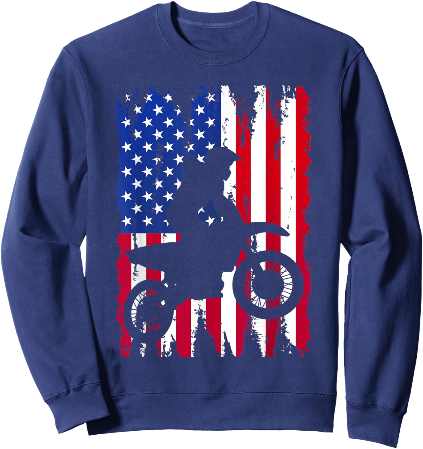 Dirt Bike American Flag Motocross Biker 4th of July Men Boys Sweatshirt - Sweatshirt | Navy