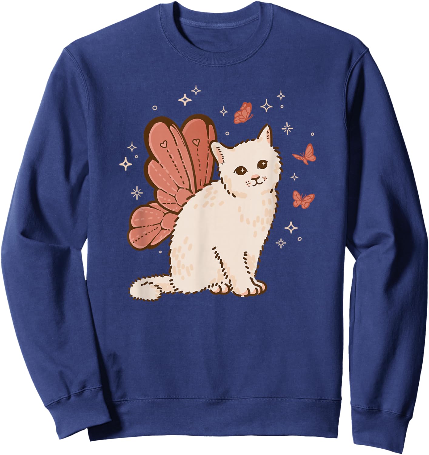 Fairycore Cute Butterfly Fairy Wings Cat Grunge Aesthetic Sweatshirt - Sweatshirt | Navy
