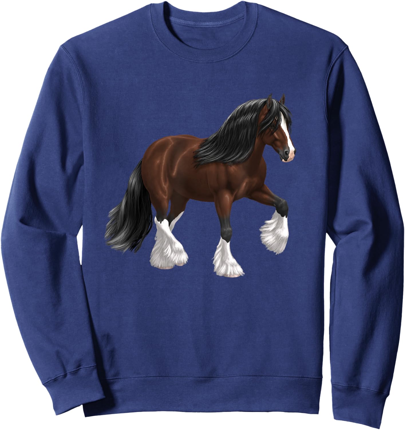 Brown & White Gypsy Vanner Bay Draft Horse Trotting Sweatshirt - Sweatshirt | Navy