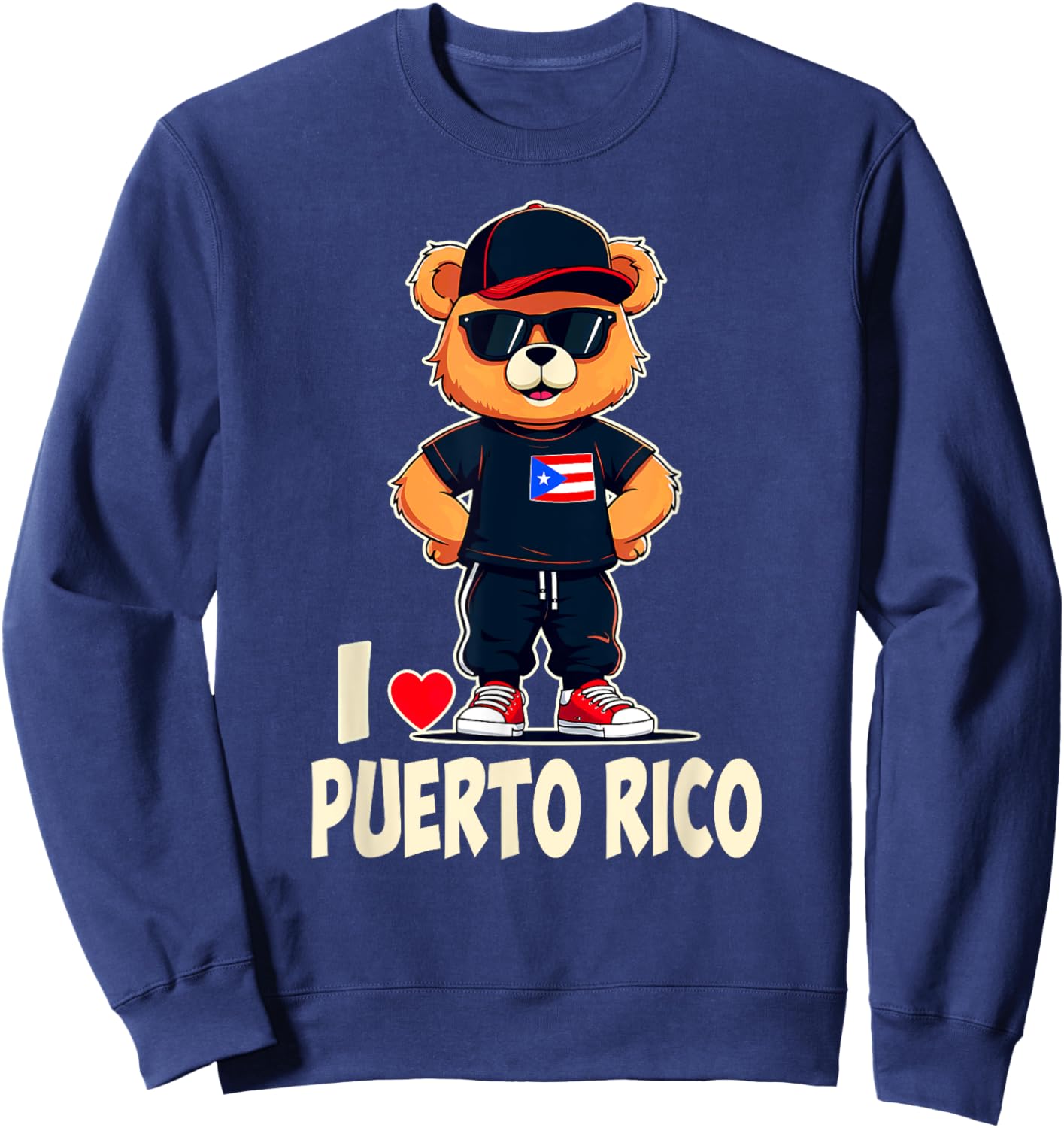 Puerto Rican Flag Teddy Bear I Love Puerto Rico Sweatshirt - Sweatshirt | Navy