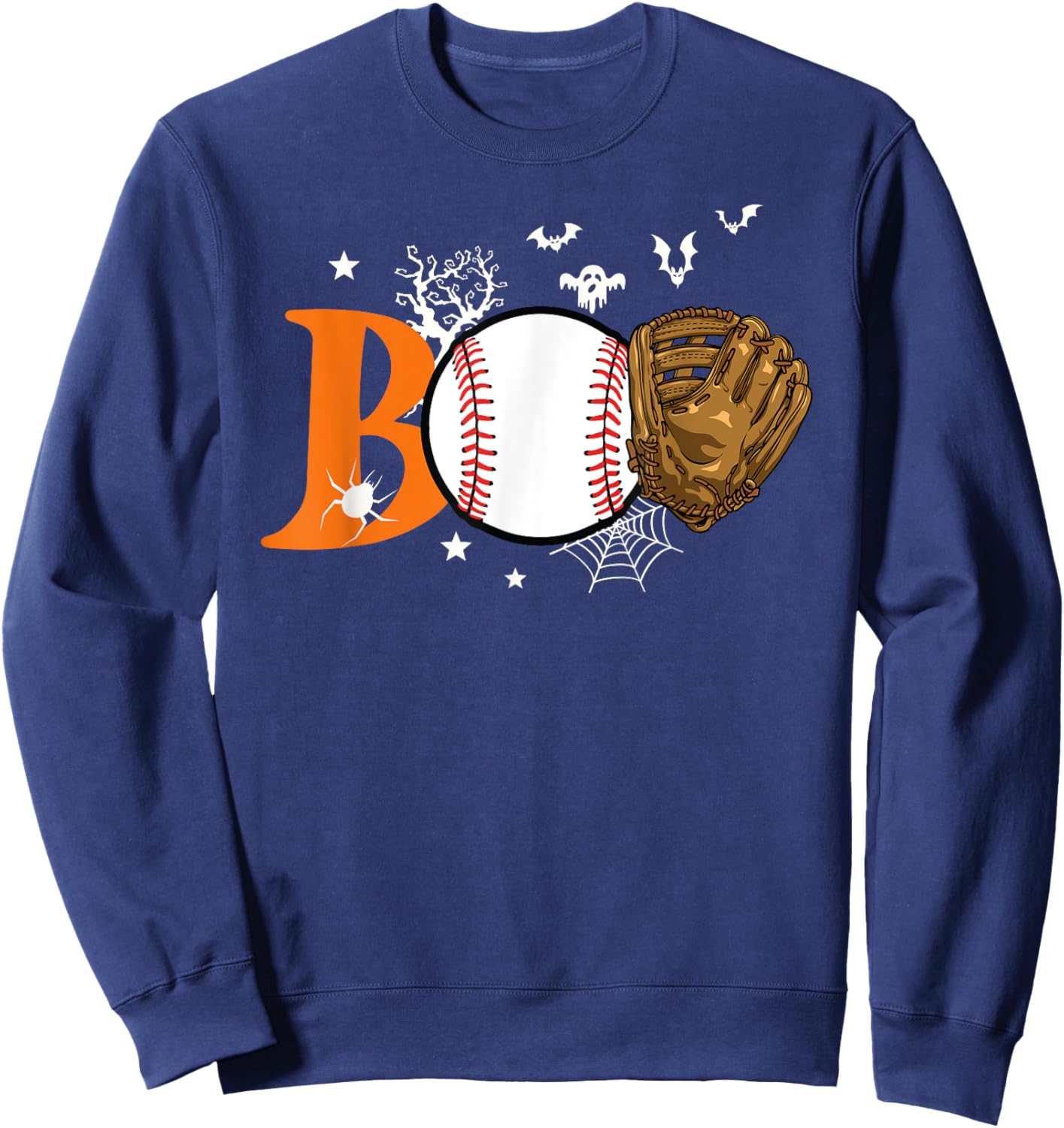 Boo Baseball Halloween Player Catcher Pitcher Spooky Season Sweatshirt - Sweatshirt | Navy