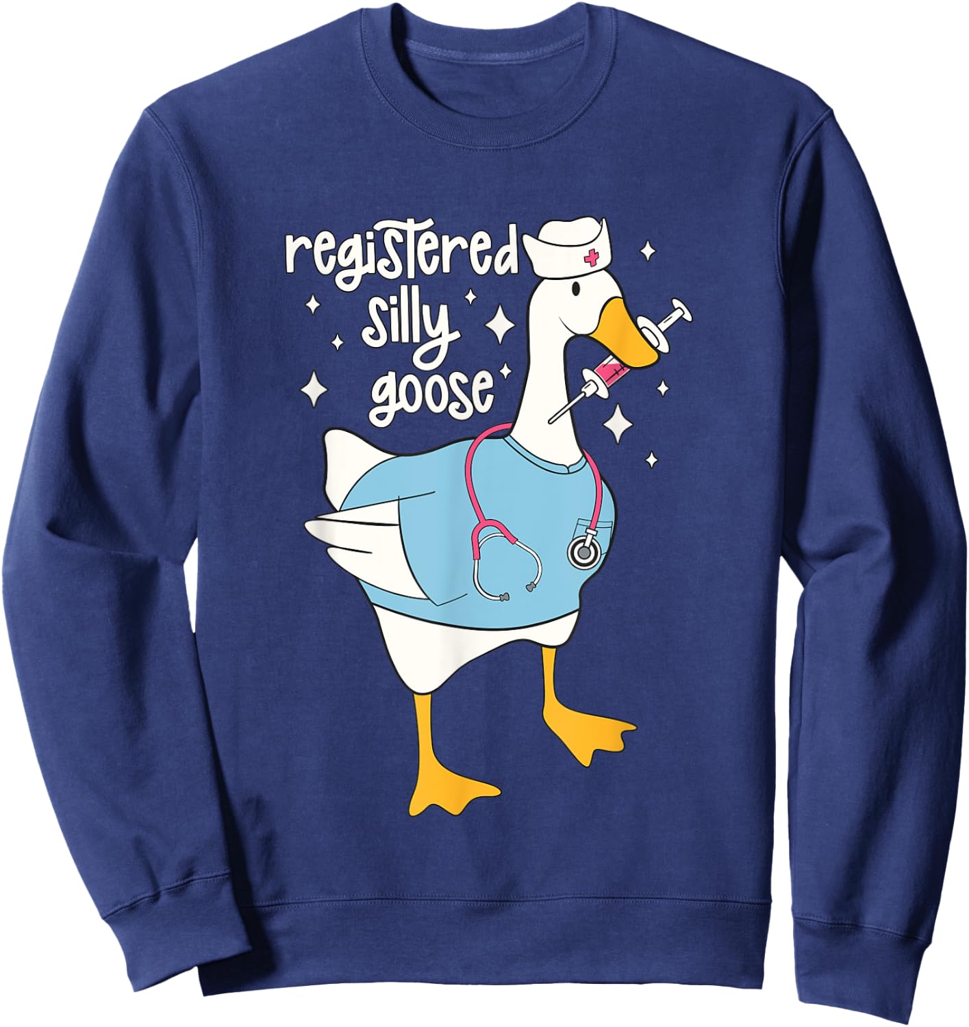 Funny Silly Animal Goose Lover Gifts - Registered Silly Goose Nurse - -Adults - Black - Small - Short Sleeve - Modern Cartoon Sweatshirt - Sweatshirt | Navy