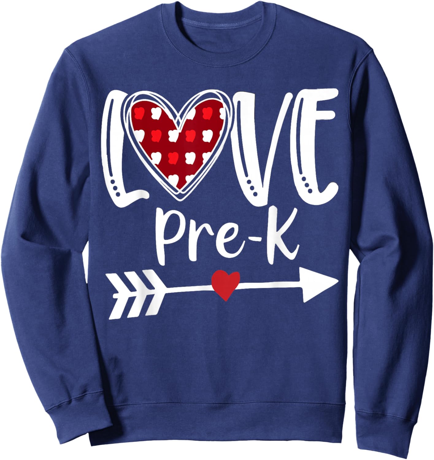 Love Pre-K Red Plaid Heart Valentines Day Teacher Student Sweatshirt - Sweatshirt | Navy
