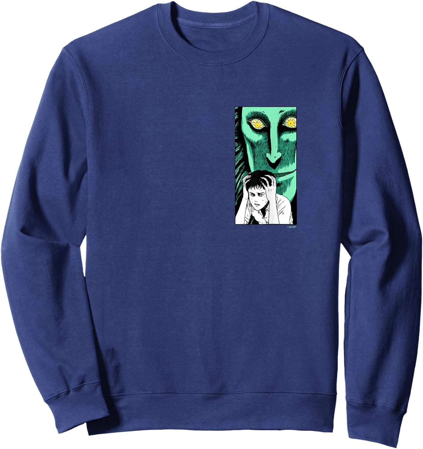 Junji Ito Men's Black Cotton Polyester Blend Short Sleeve Collarless Modern Classic Fit Sweatshirt - Sweatshirt | Navy