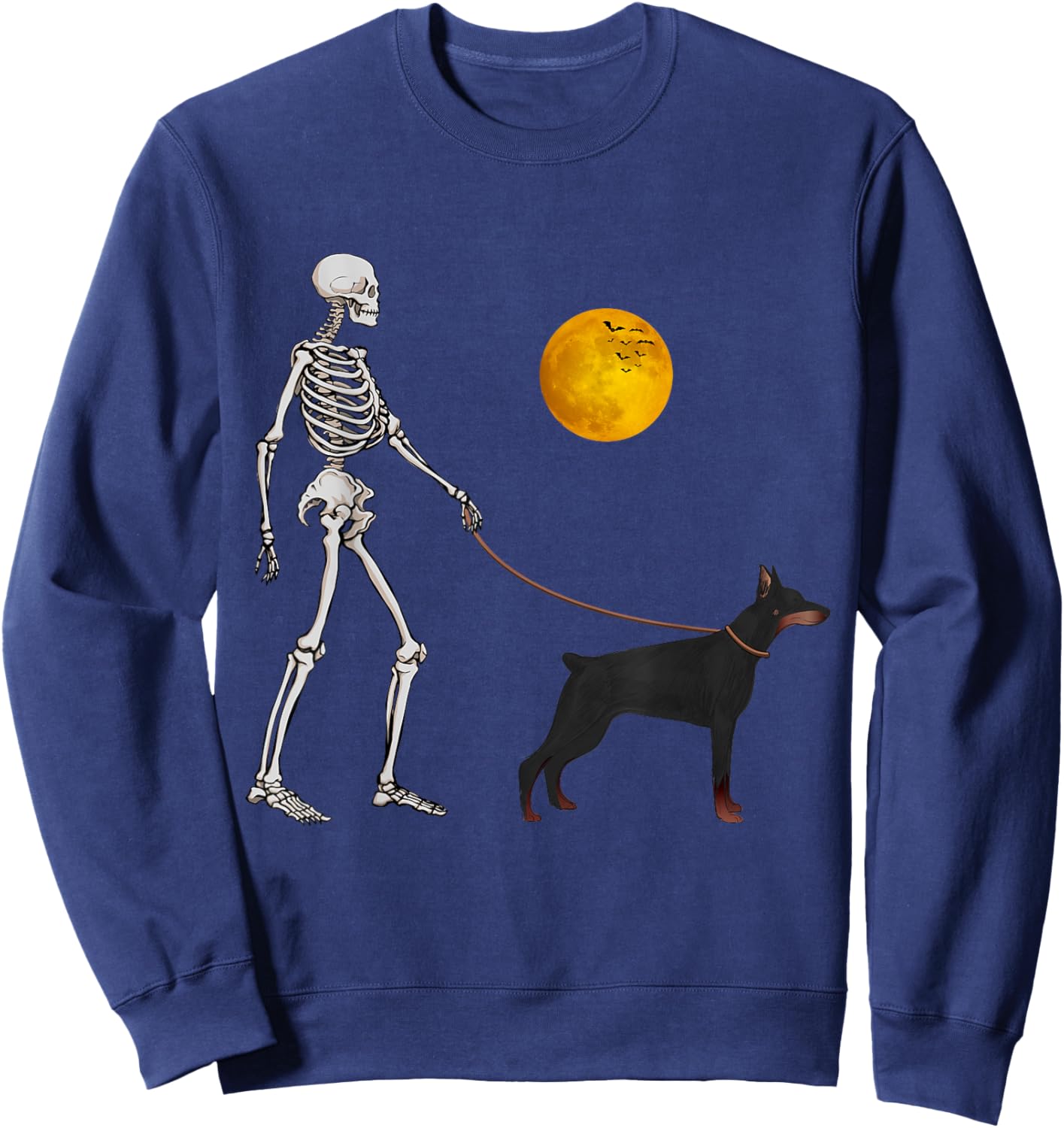 Doberman Skeleton Dog Walking Halloween Costume Sweatshirt - Sweatshirt | Navy