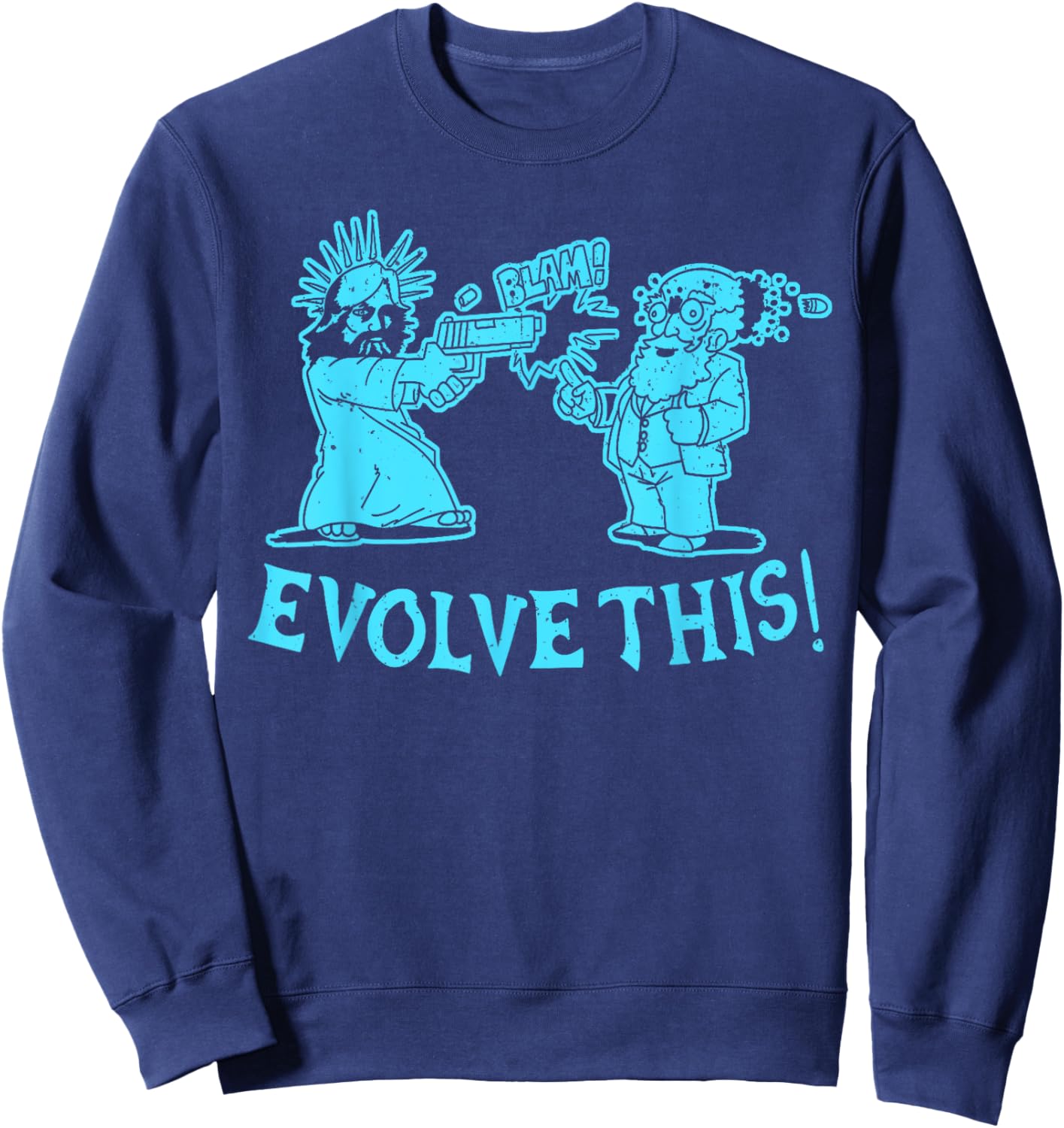 Vintage Evolve This Jesus And Darwin 2 Sweatshirt - Sweatshirt | Navy