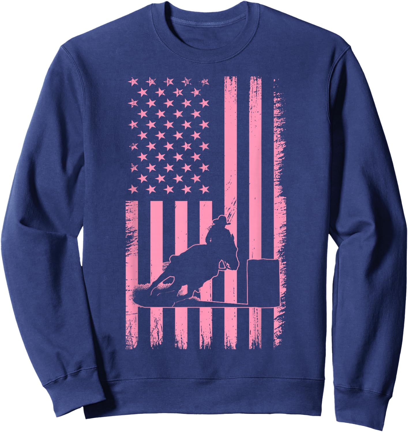 US Flag Pink Cowgirl Rodeo Western Horse Barrel Racing Sweatshirt - Sweatshirt | Navy