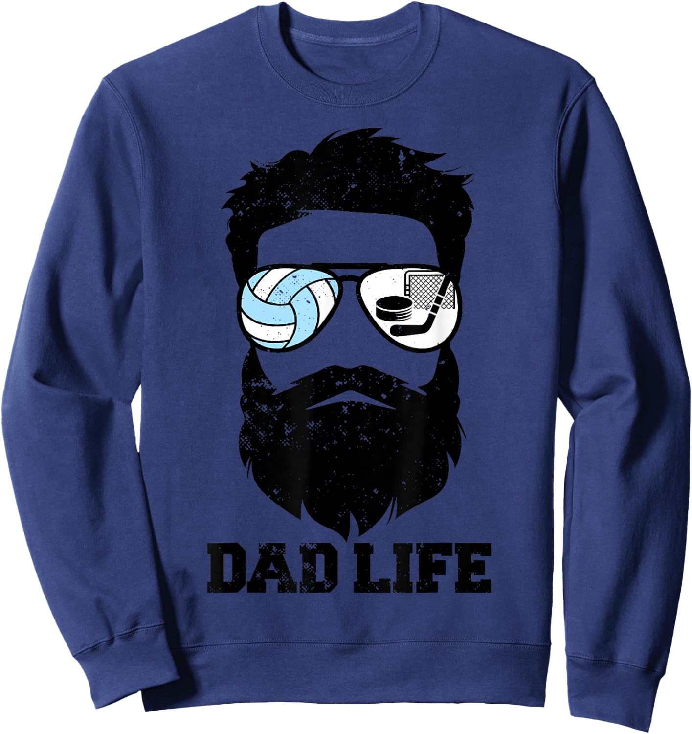 Volleyball Hockey Dad Messy Hair Beard Volleyball Hockey Dad Sweatshirt - Sweatshirt | Navy