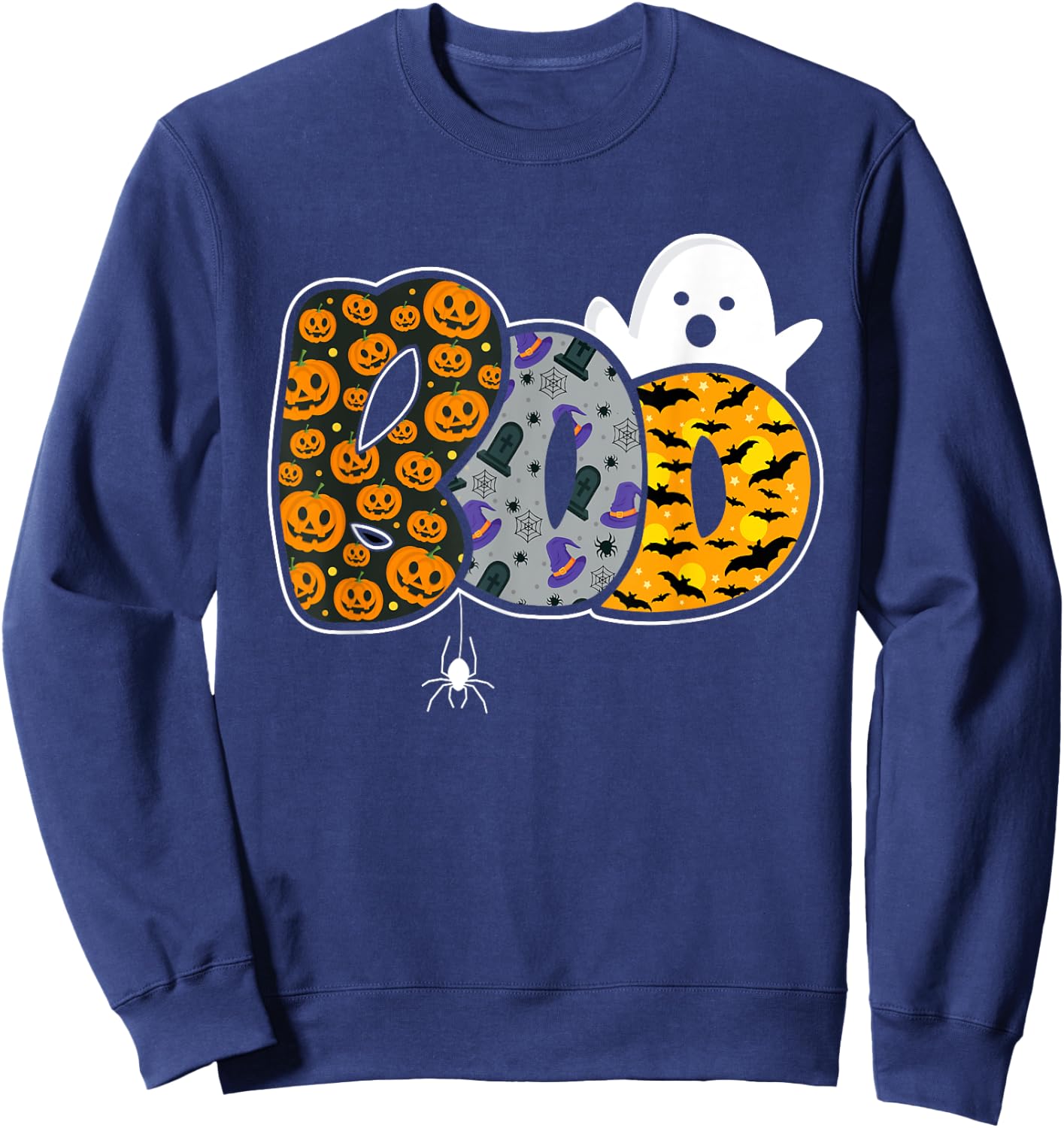 Funny boo with ghost and pumpkins for halloween costume Sweatshirt - Sweatshirt | Navy