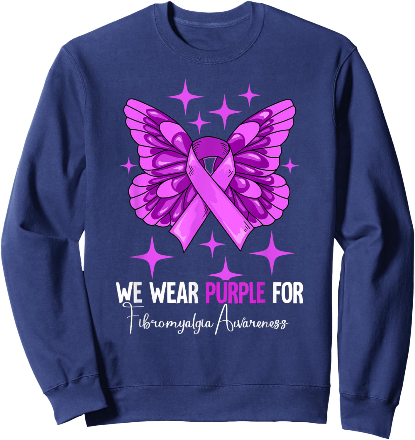 Fibromyalgia Gifts Fibromyalgia Awareness - -Adults, Black, Small, Short Sleeve Sweatshirt - Sweatshirt | Navy