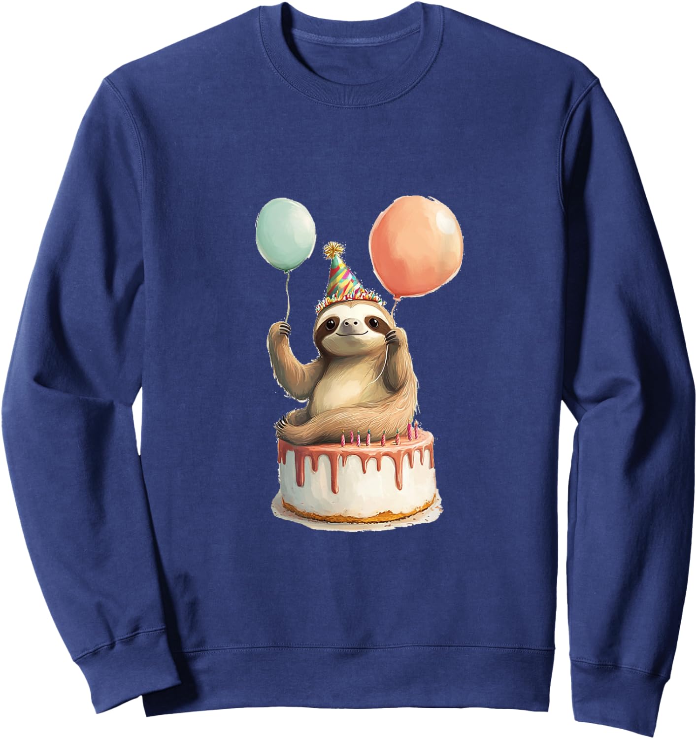 Sloth Happy Birthday Balloon Party Cake Sweatshirt - Sweatshirt | Navy