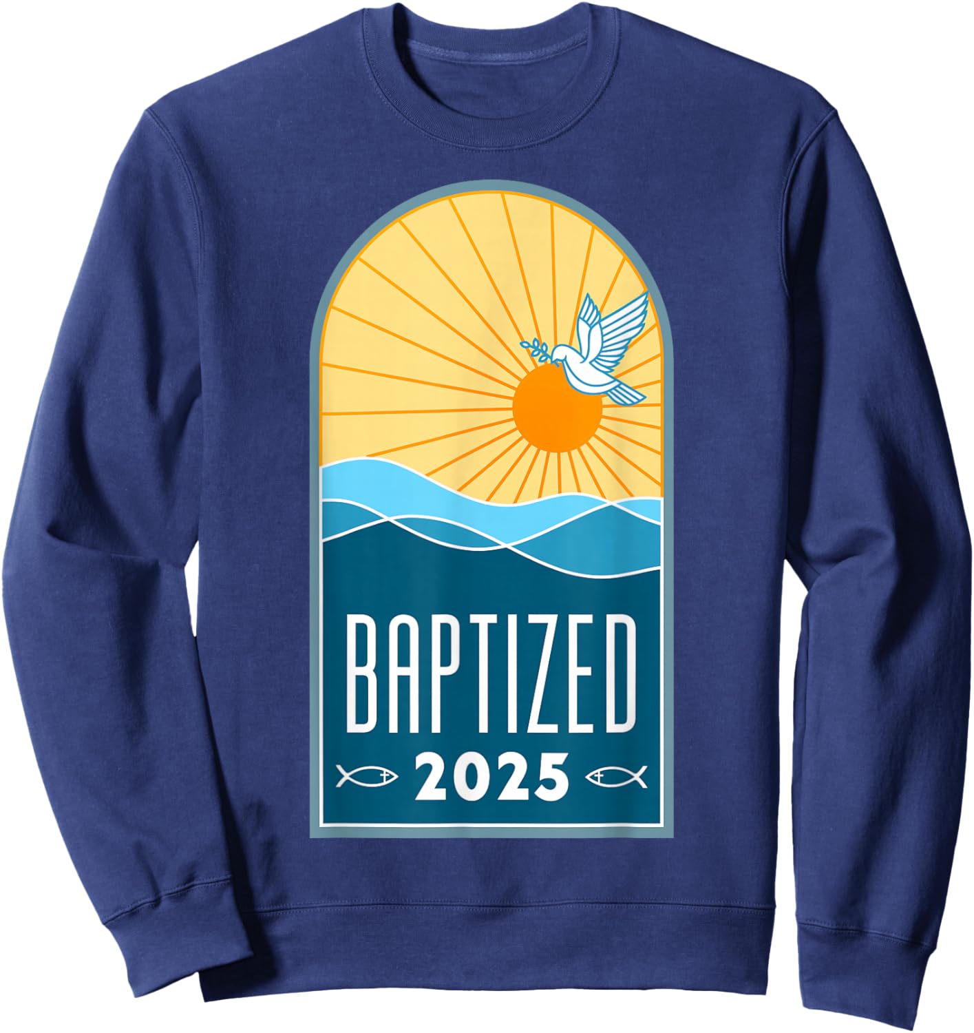 Christian Baptism Sunrise Line Art Baptized 2025 Religious Sweatshirt - Sweatshirt | Navy