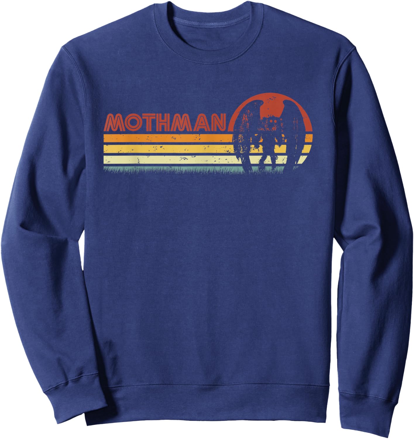 Mothman - Retro Stripes, Vintage Point Pleasant Cryptid Sweatshirt - Sweatshirt | Navy