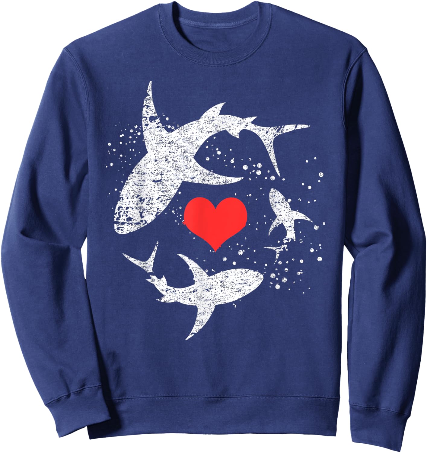 Vintage Shark Silhouette Hammerhead Shark Tiger Shark Heart Sweatshirt - Sweatshirt | Navy