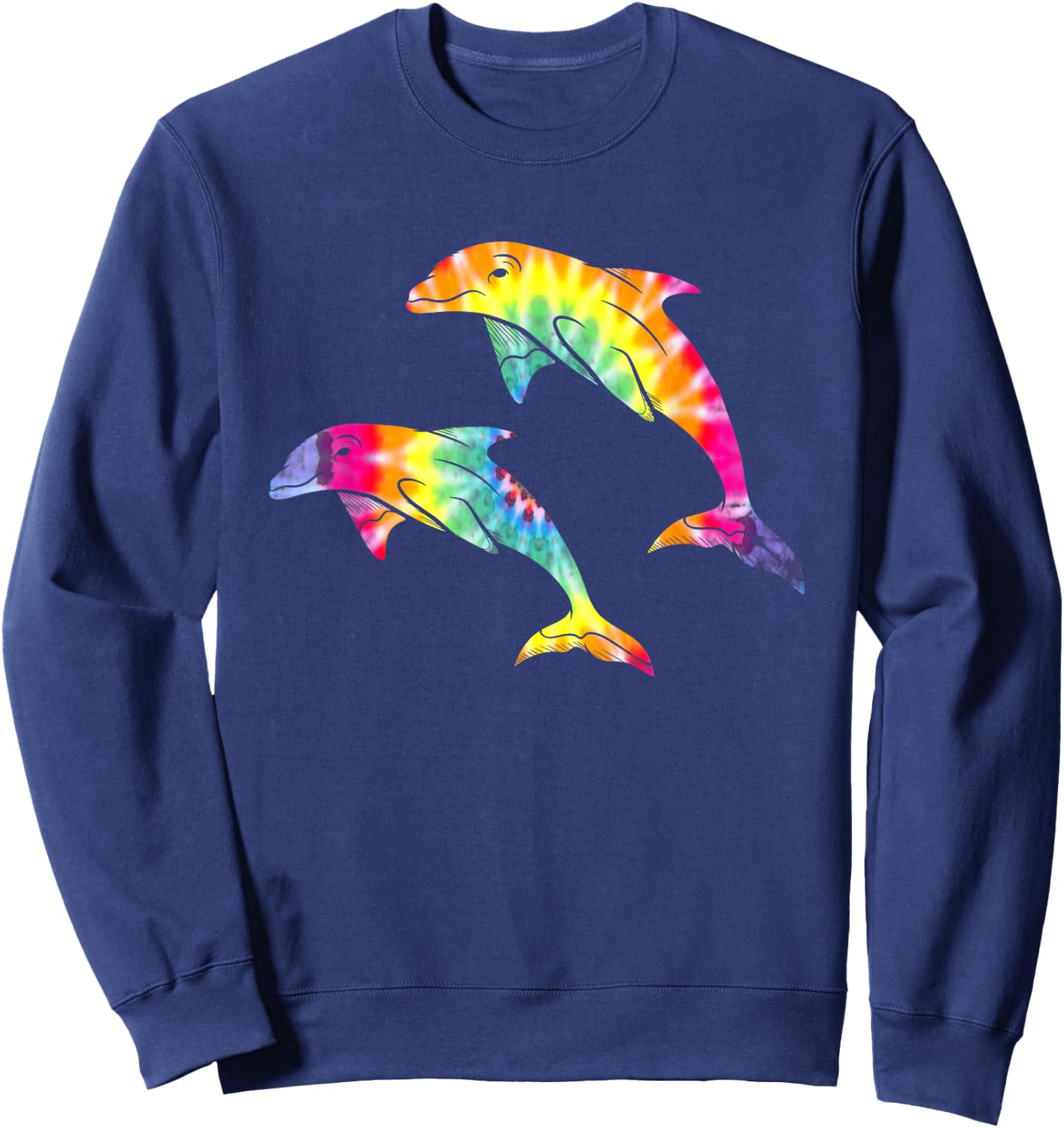 Tie Dye Dolphins Swimming Funny Marine Gift Men Women Kids Sweatshirt - Sweatshirt | Navy