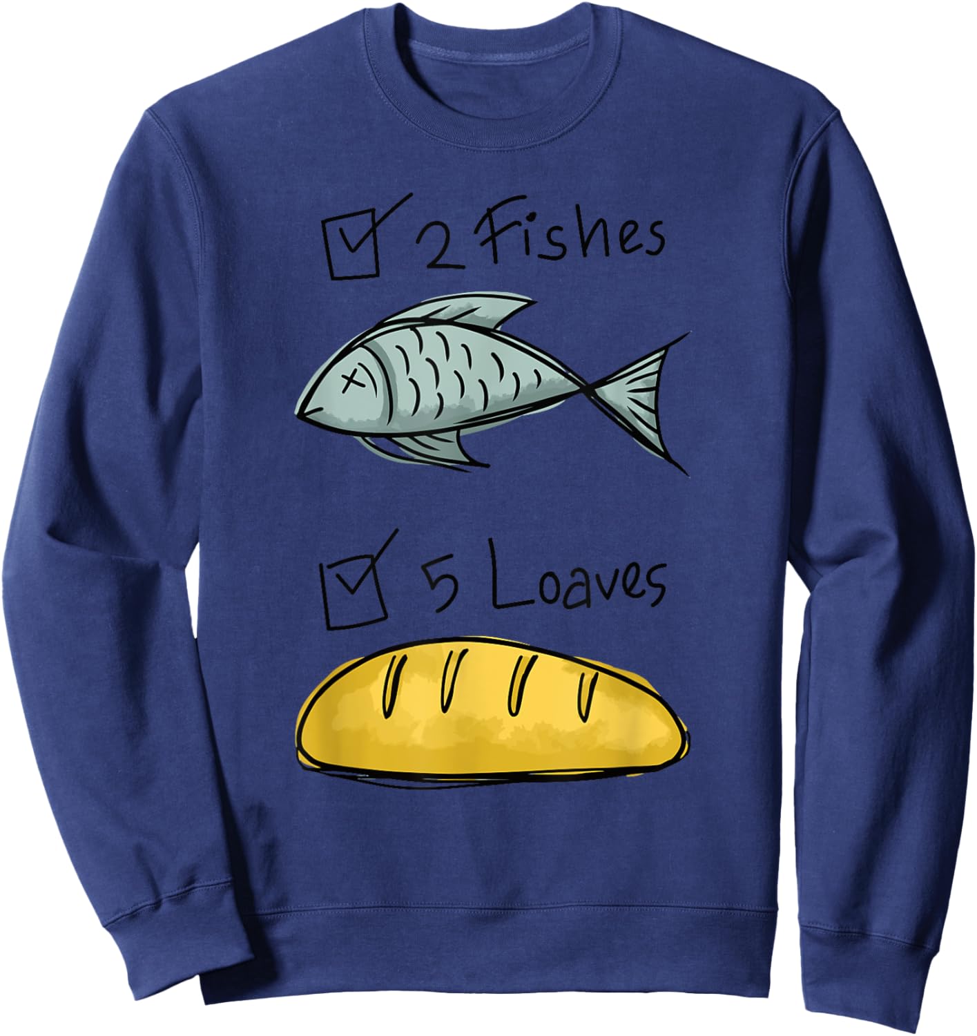Christian shirt Women Kids Girls Five Loaves Two Fish Jesus Sweatshirt - Sweatshirt | Navy