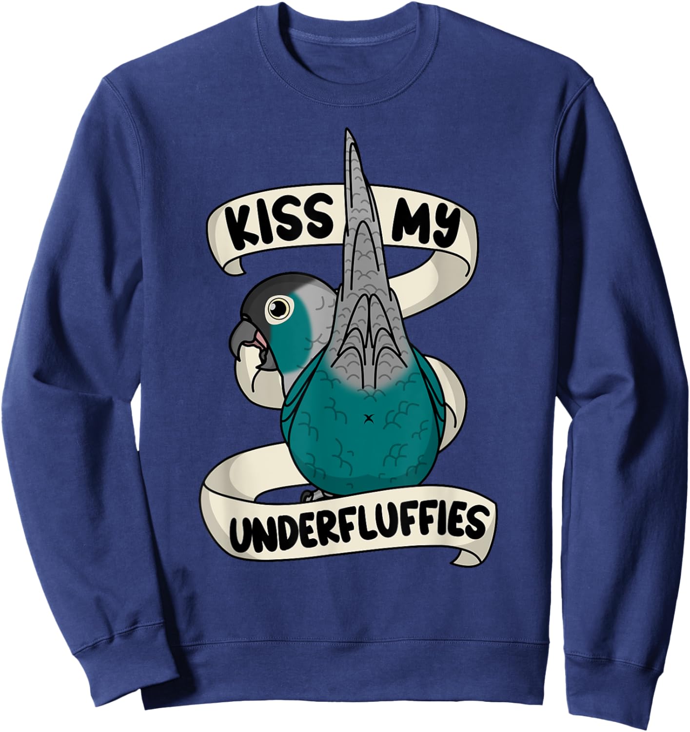 Kiss My Parrot Underfluffies I Turquoise Green Cheek Conure Sweatshirt - Sweatshirt | Navy