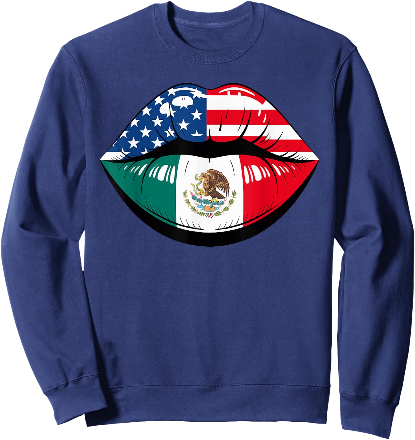 Lips Half American Mexican Roots Mexico USA America Sweatshirt - Sweatshirt | Navy