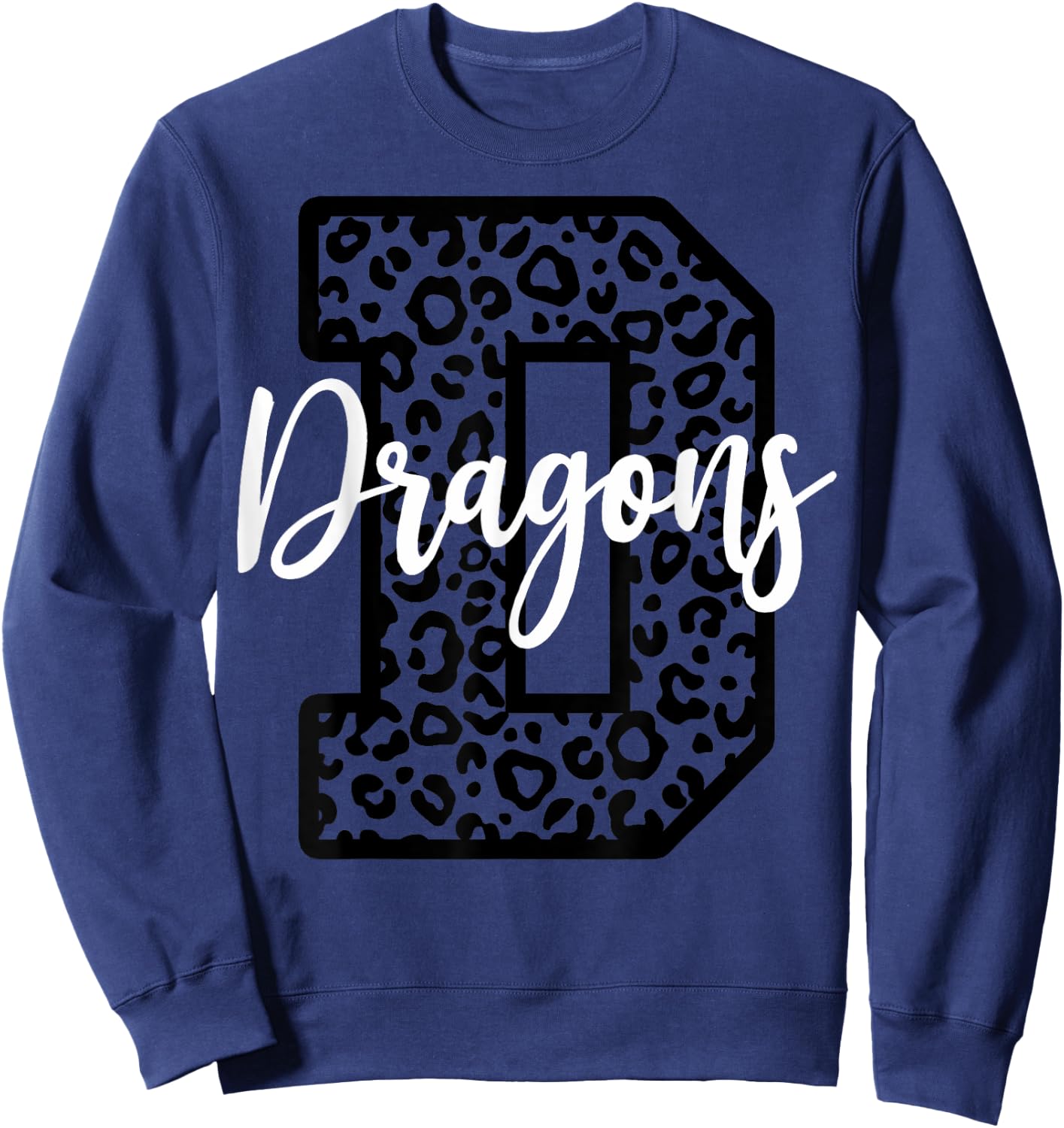 Dragons School Spirit Leopard Cheer Fan Sport Game Day Sweatshirt - Sweatshirt | Navy
