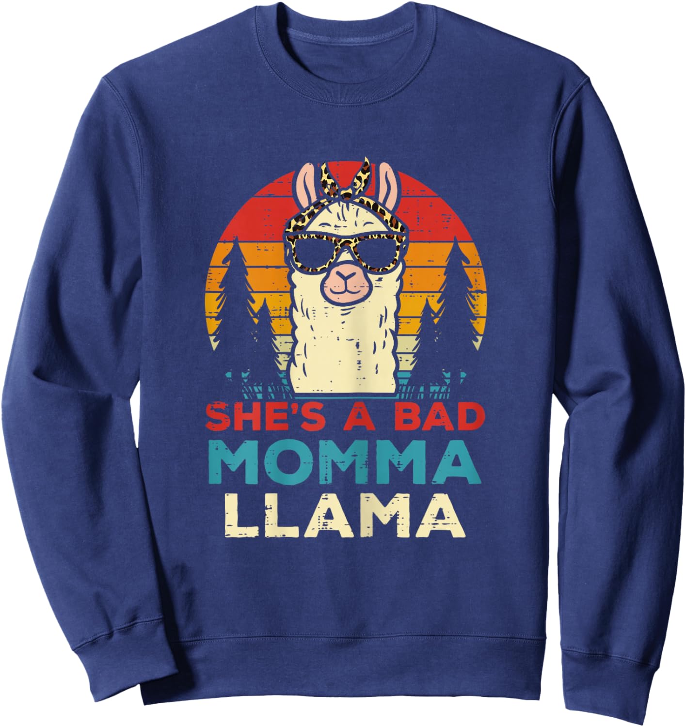 Bad Momma Llama Retro Alpaca Mothers Day Mom Mama Women Sweatshirt - Sweatshirt | Navy