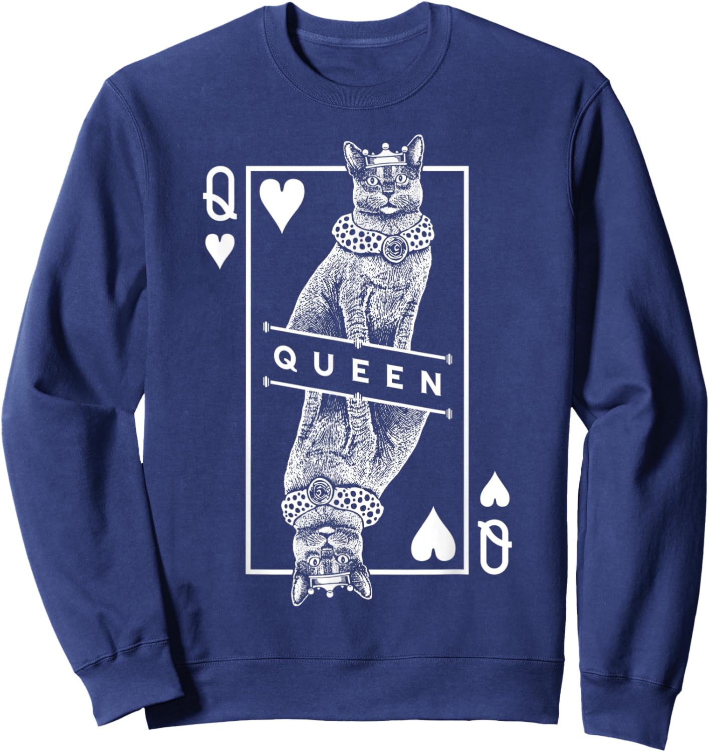 Russian Blue Cat Lover Queen Of Hearts Funny Pop Art Sweatshirt - Sweatshirt | Navy