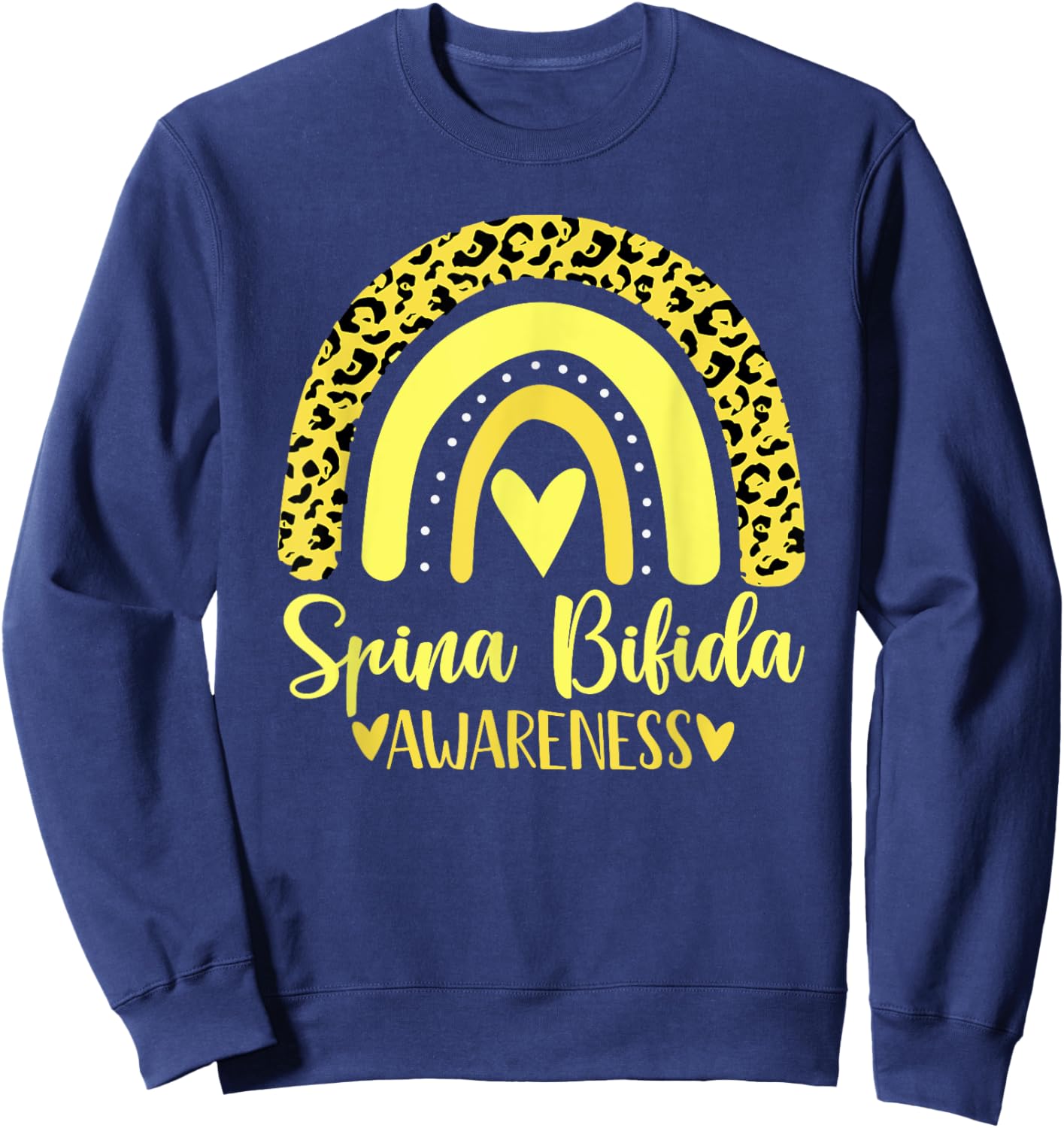 Spina Bifida Awareness Rainbow Yellow Ribbon Support Sweatshirt - Sweatshirt | Navy