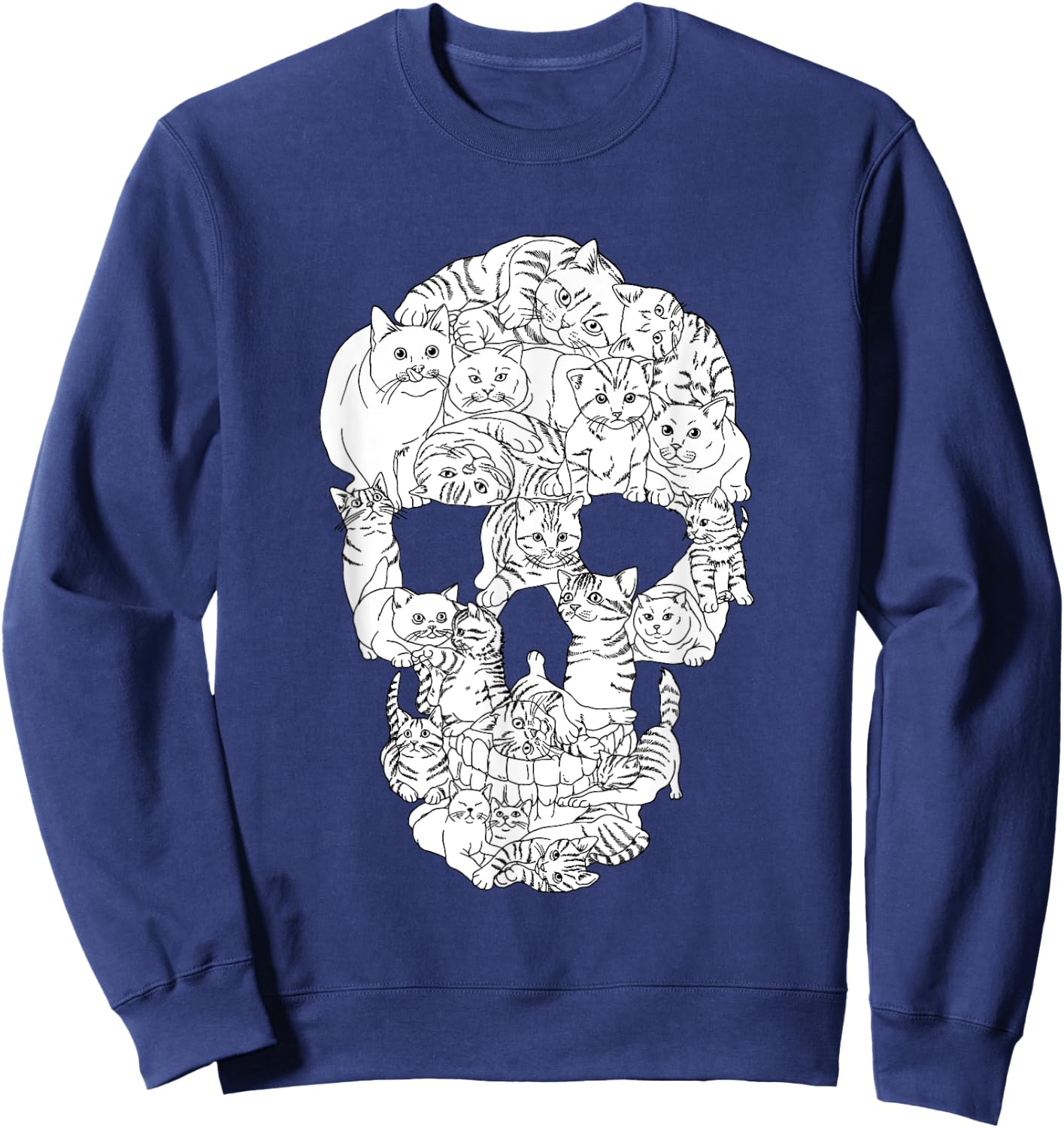 Cat Skull Kitty Skeleton Halloween Emo Goth Punk Girl Teens Sweatshirt - Sweatshirt | Navy
