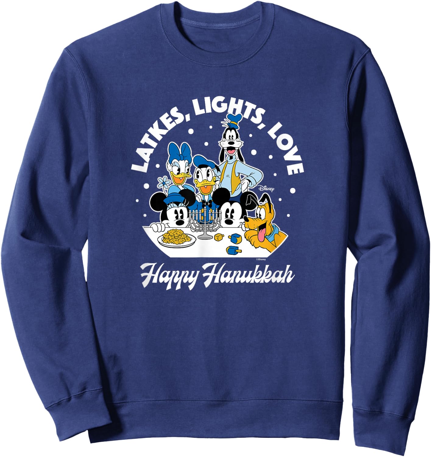Disney - Mickey Minnie Donald Goofy Pluto Happy Hanukkah Sweatshirt - Sweatshirt | Navy