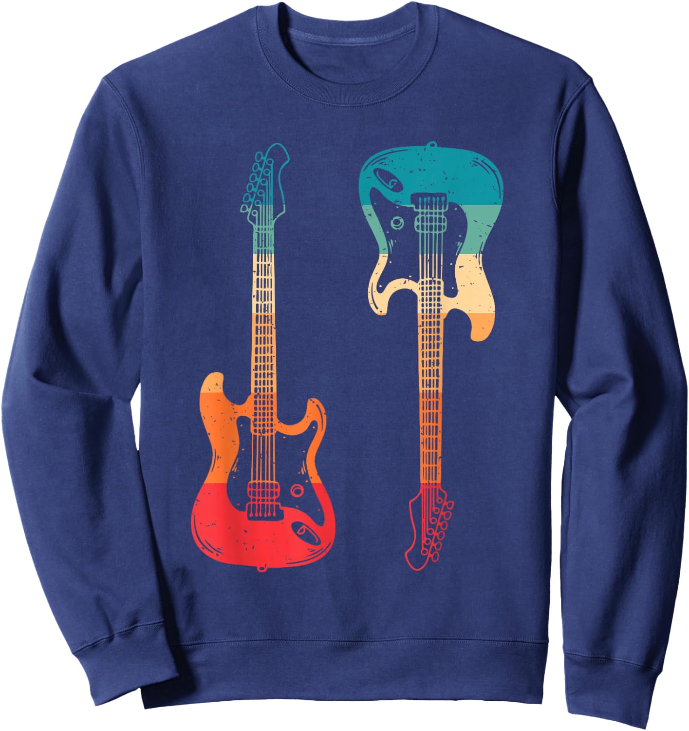 Retro Guitarists Electric Guitar Bass Guitar Rock Music Men Sweatshirt - Sweatshirt | Navy