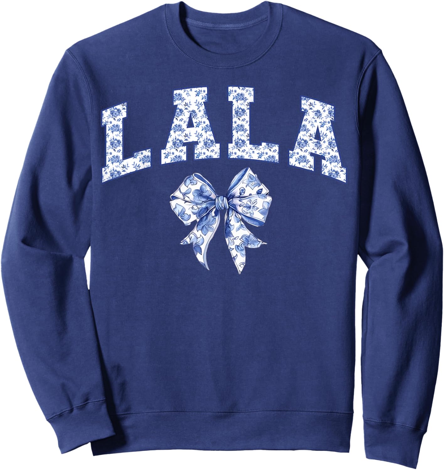 Lala Coquette Toile Blue Bow Floral Family Matching Sweatshirt - Sweatshirt | Navy