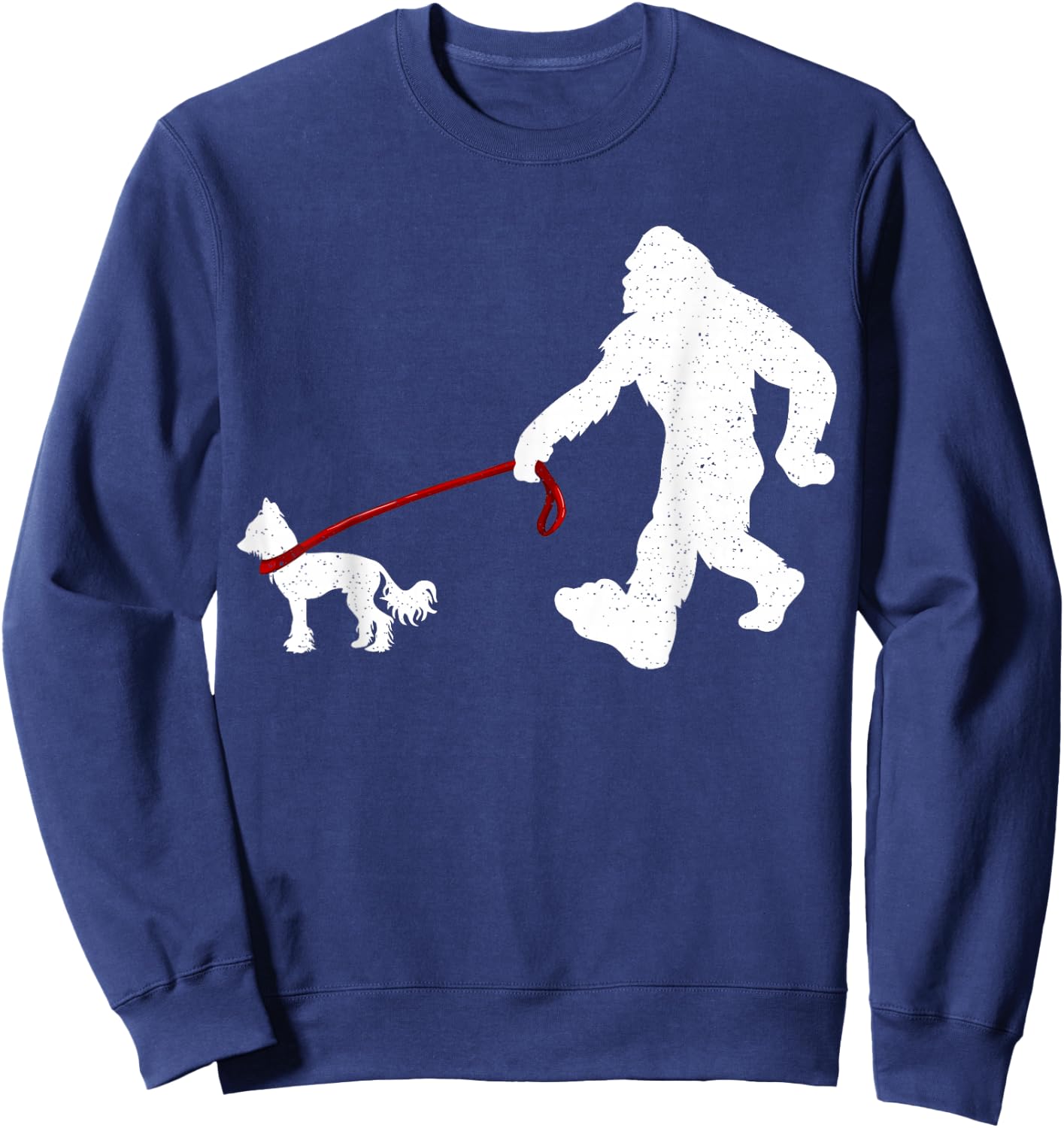 Funny Bigfoot Walking With Chinese Crested Dog Gifts Sweatshirt - Sweatshirt | Navy