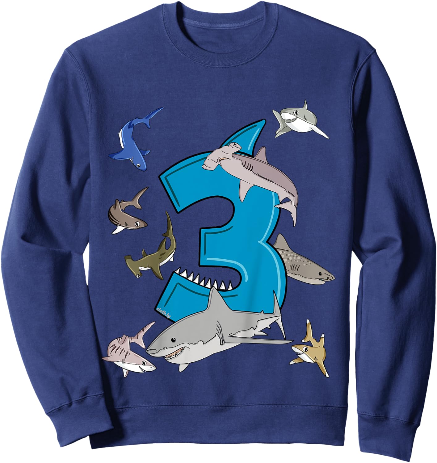 Kids 3rd Birthday boys shark white shark Sweatshirt - Sweatshirt | Navy