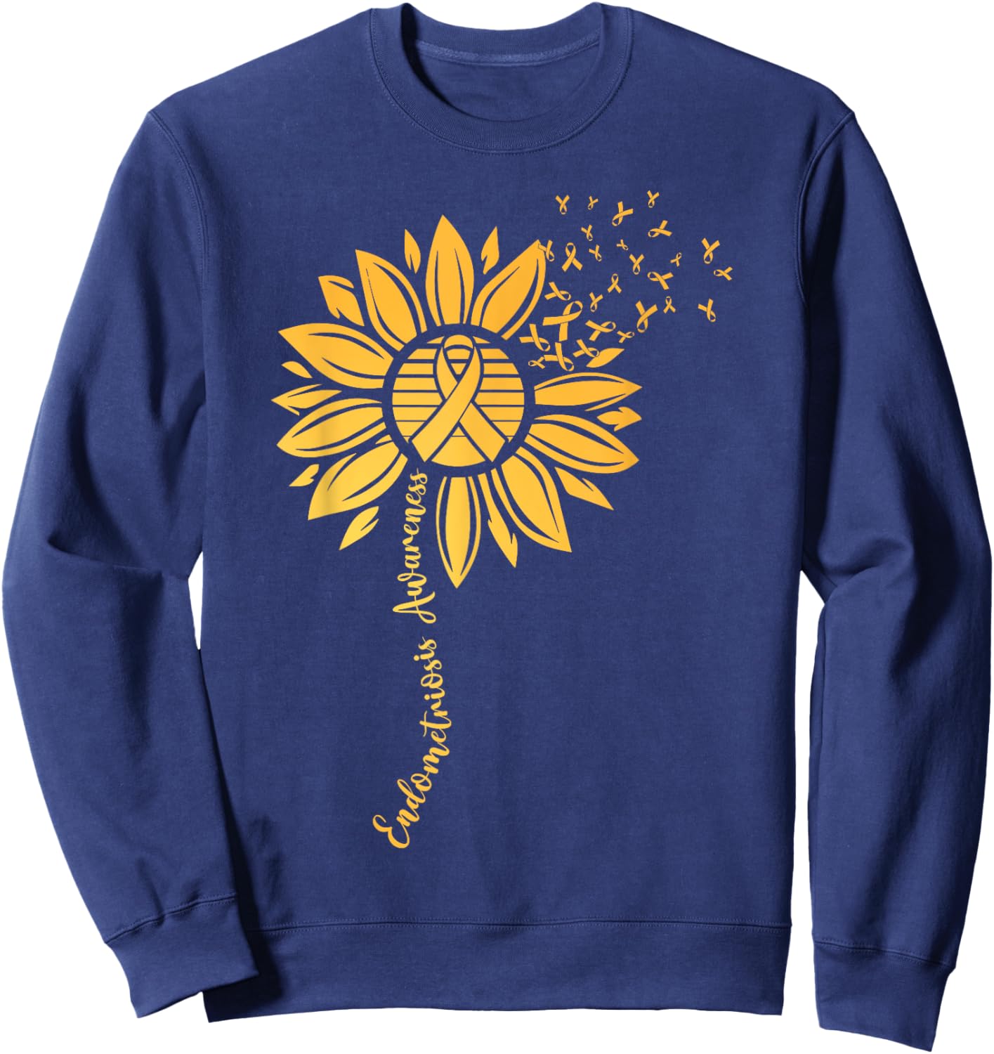 Endometriosis Awareness Month Sunflower Yellow Ribbon Sweatshirt - Sweatshirt | Navy