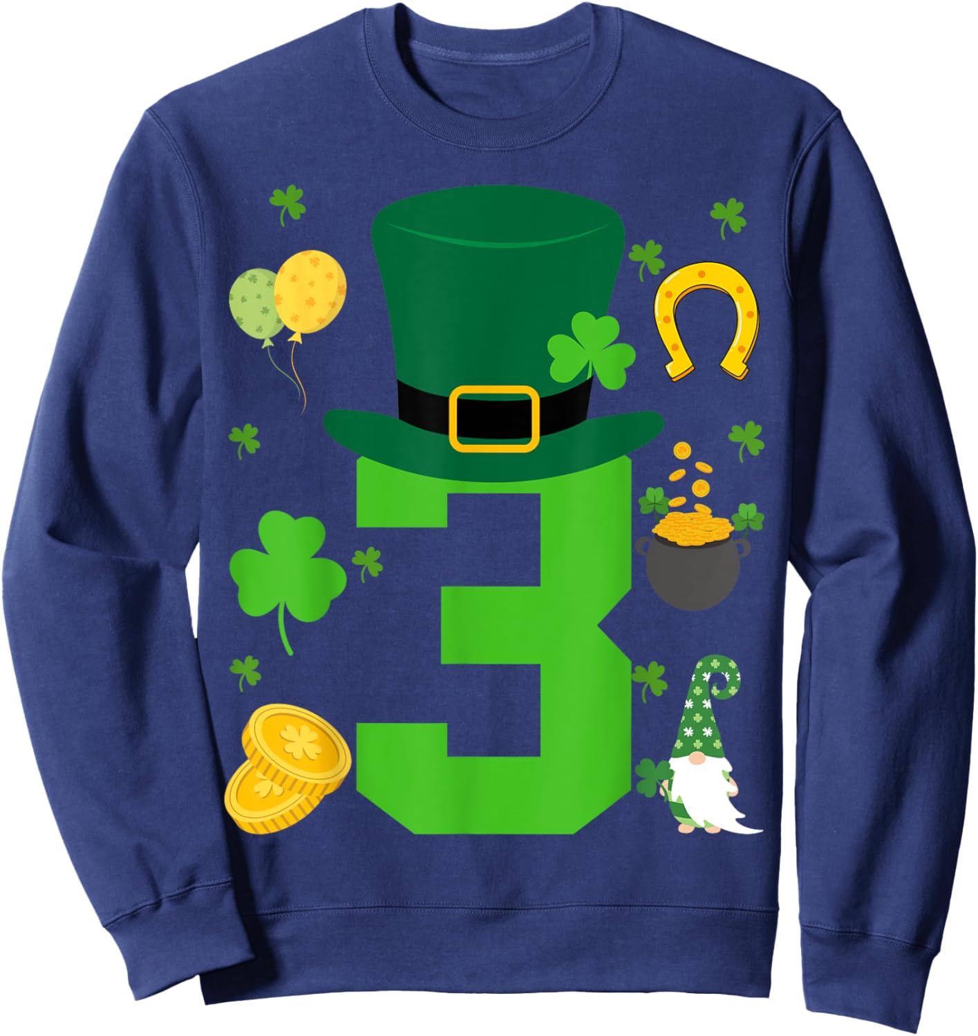 Toddler 3rd Birthday Patricks Day Themed 3 Year Old Boys Kid Sweatshirt - Sweatshirt | Navy