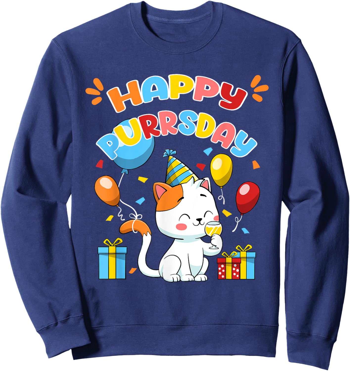 Happy Birthday Cat Kitten Lover Funny Cute Kitty Pet Owner Men Women Girls Kids Sweatshirt - Sweatshirt | Navy
