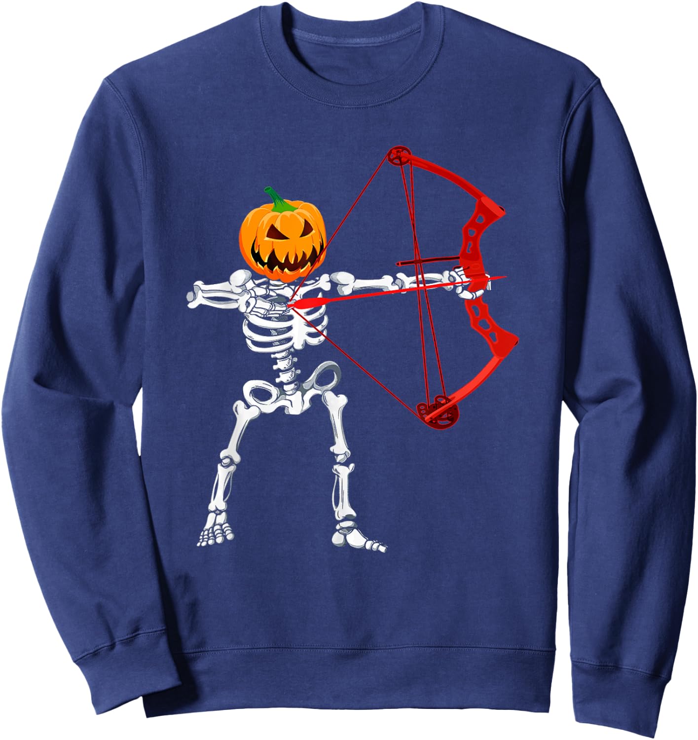 Skeleton Archery Halloween Pumpkin Bow Hunting Sweatshirt - Sweatshirt | Navy