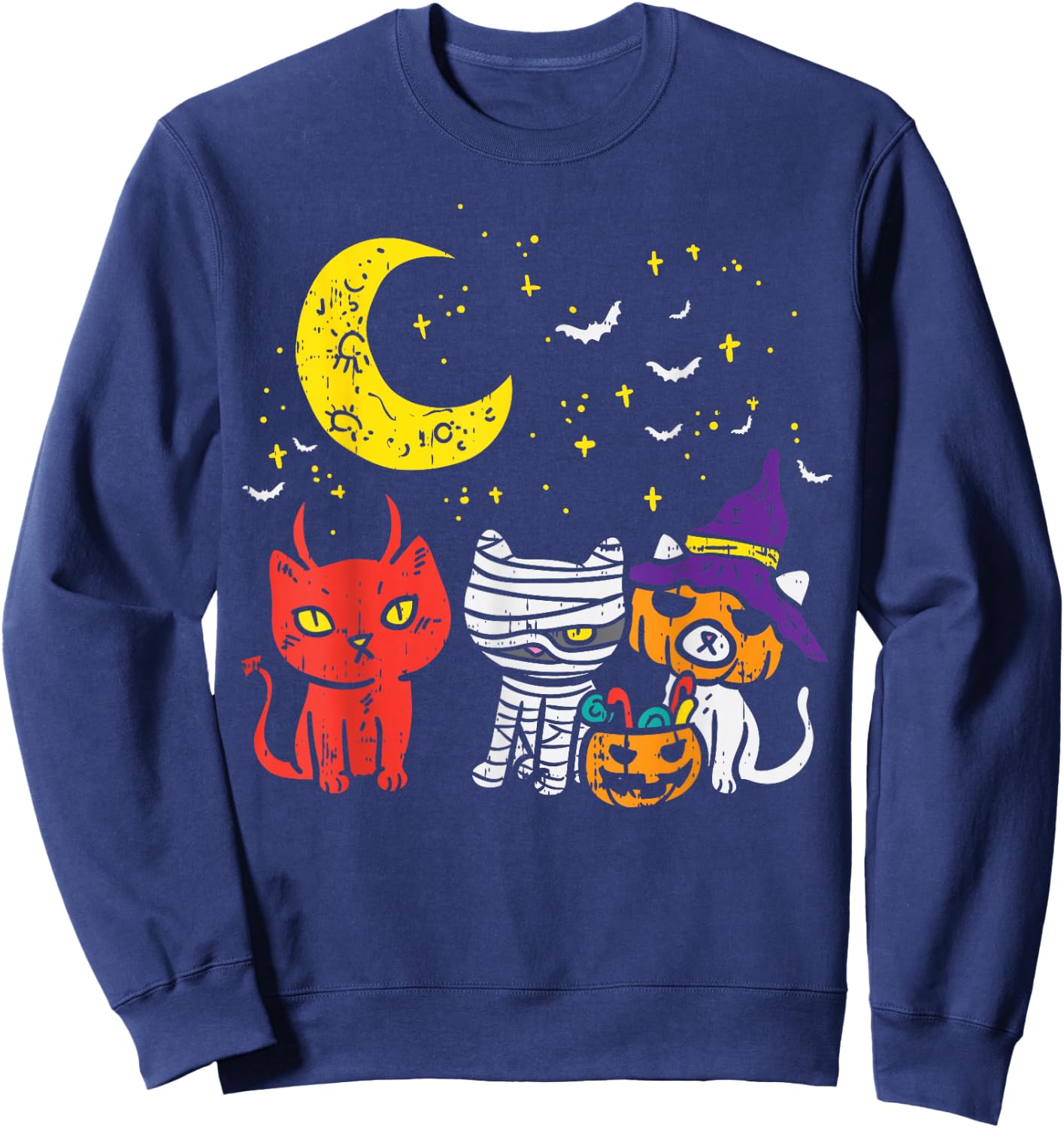 Kitten Mummy Pumpkin Devil Cute Halloween Cat Lover Gift Sweatshirt - Sweatshirt | Navy