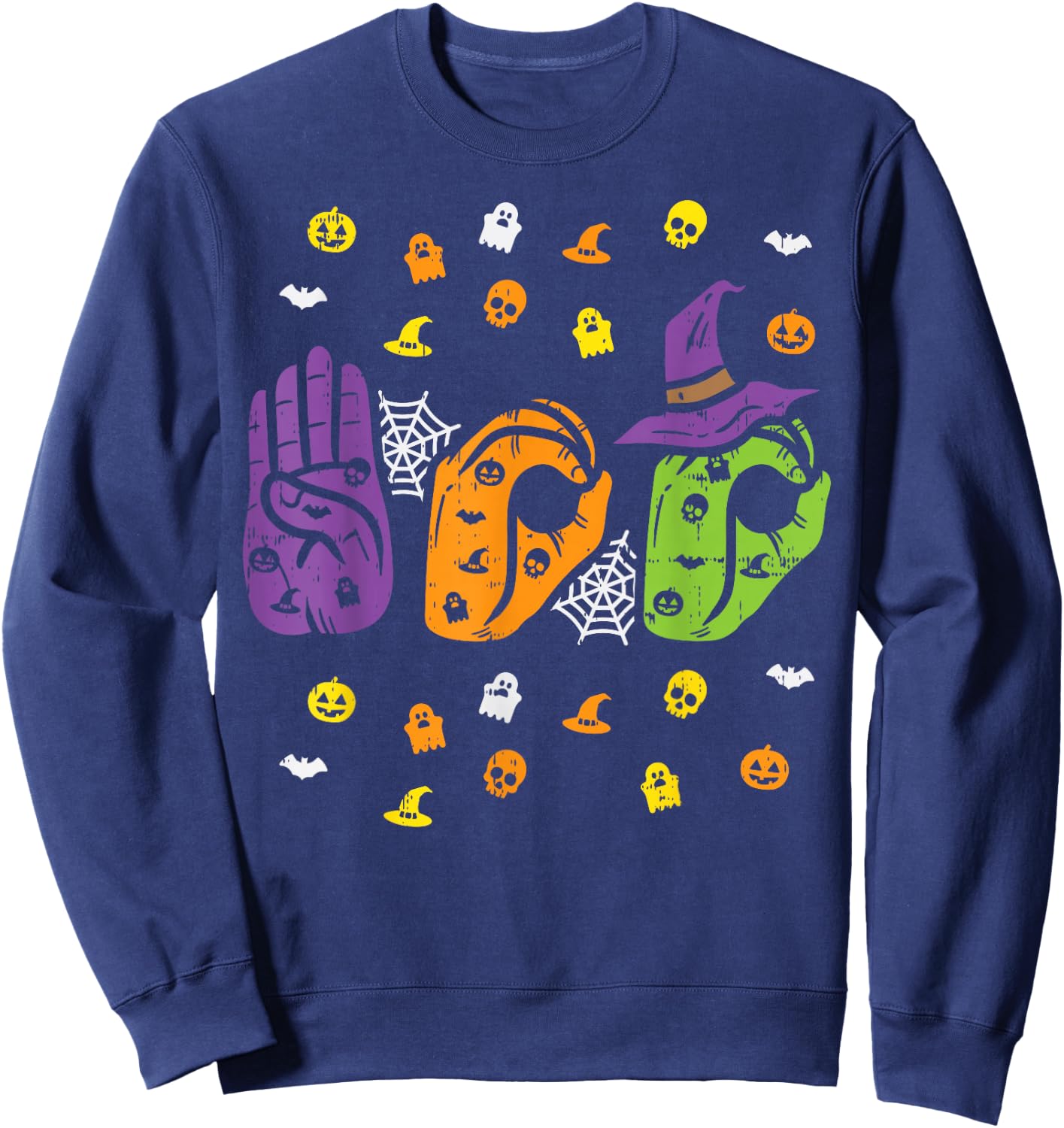Boo Hands American Sign Language Pride ASL Halloween Sweatshirt - Sweatshirt | Navy