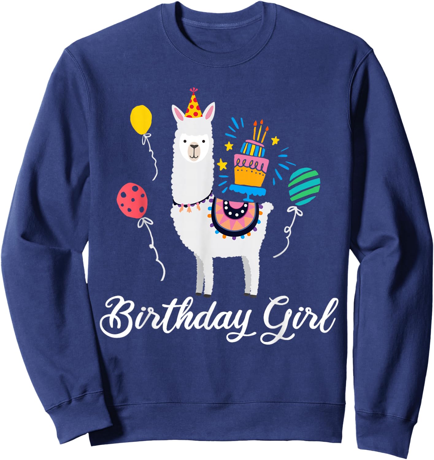 Cute Birthday Llama Girl T Shirt Alpaca Animal Kids Gift Sweatshirt - Sweatshirt | Navy
