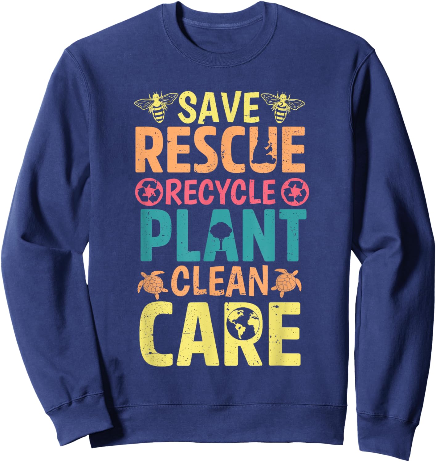 Save Bees Rescue Animals Recycle Plastict Earth Day men kids Sweatshirt - Sweatshirt | Navy
