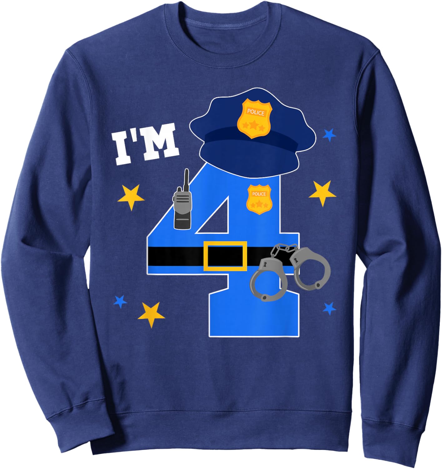 4th Birthday Police Theme 4 Year Old Birthday Police Officer Sweatshirt - Sweatshirt | Navy