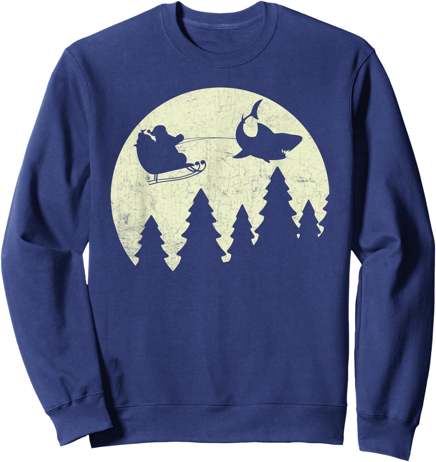 Santa Claus Shark Sleigh Christmas Funny Sweatshirt - Sweatshirt | Navy