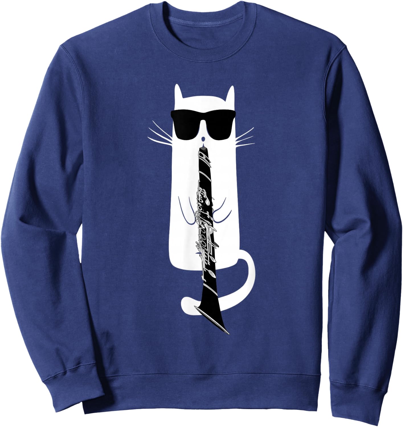 Funny Cat Wearing Sunglasses Playing Clarinet Sweatshirt - Sweatshirt | Navy