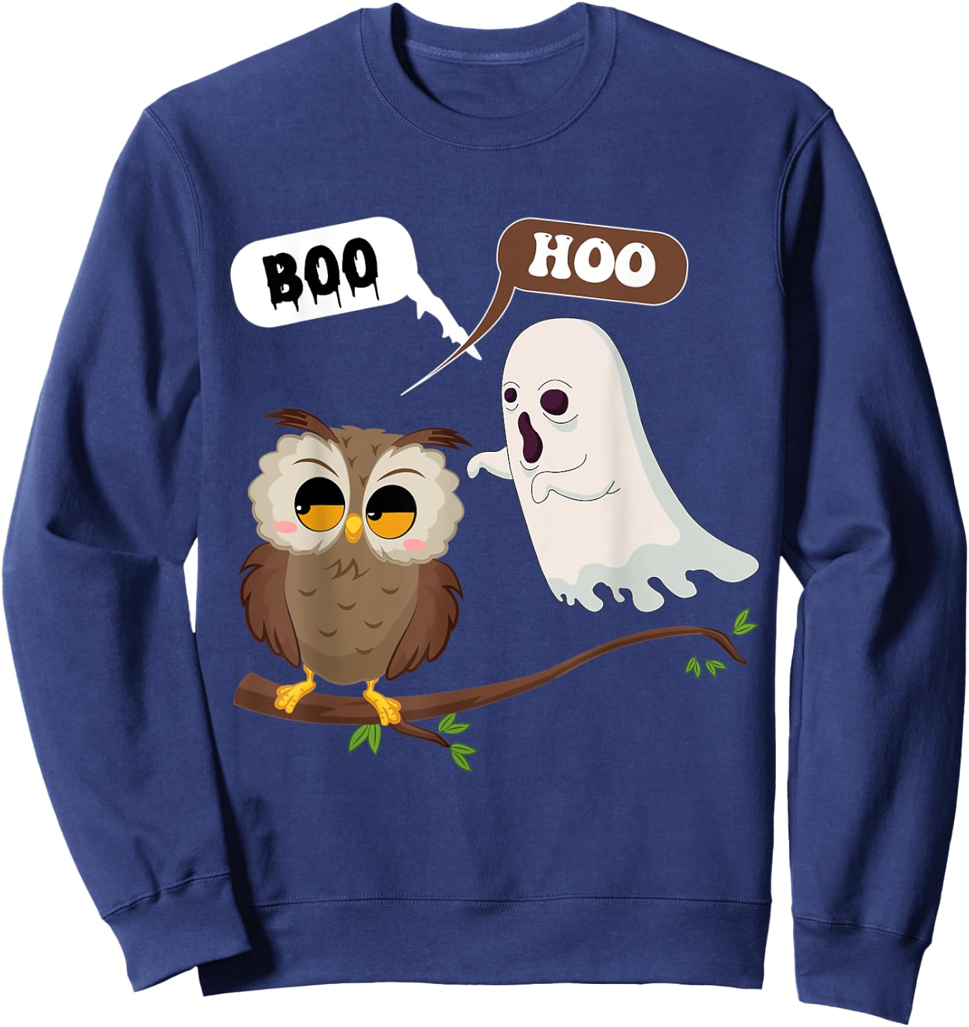 Funny Halloween Ghosts And Owl Saying Boo Hoo, Spooky Season Sweatshirt - Sweatshirt | Navy